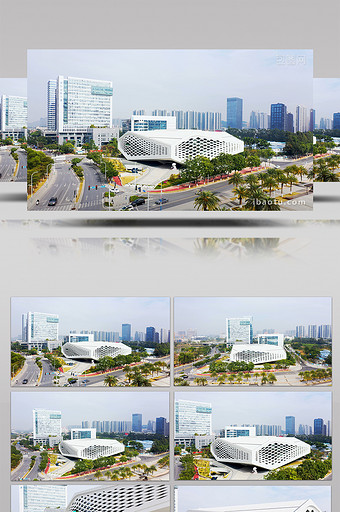 4k航拍广州南沙图书馆特色建筑图片