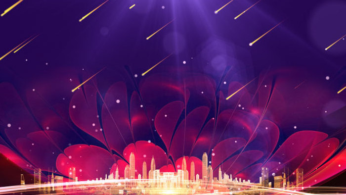 4K高清金紫花朵流星光线城市背景AE模板