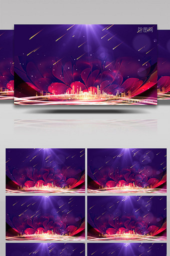 4K高清金紫花朵流星光线城市背景AE模板图片