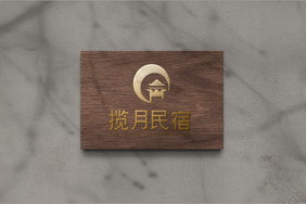 树叶光影下的墙面上logo样机