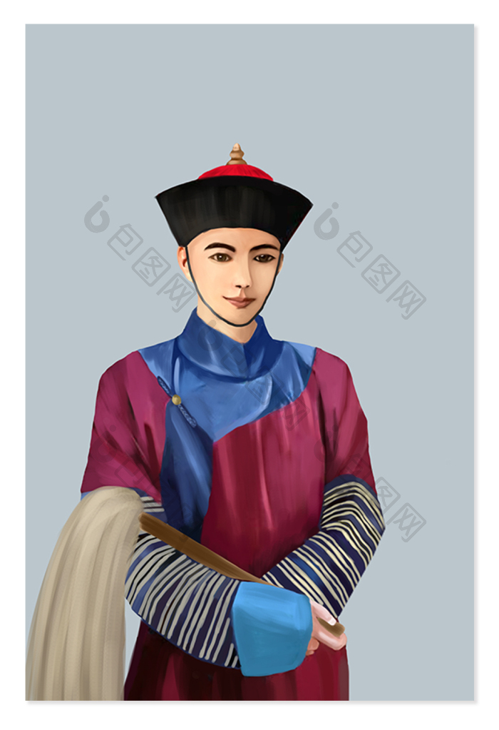 清朝太监人物插画图片