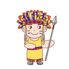 印第安男孩插画图片