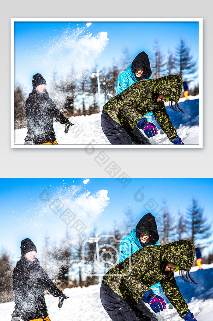 几个朋友在雪地打雪仗图片图片