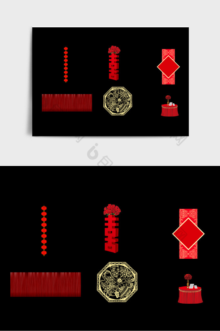 红色简约婚礼元素图片图片