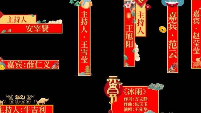 喜庆牛年春节晚会节日字幕条PR模板