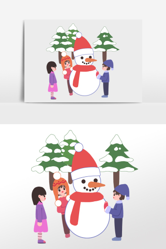 冬季堆雪人小朋友