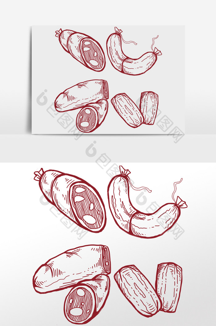 线描腊肠腊肉熏肉肠