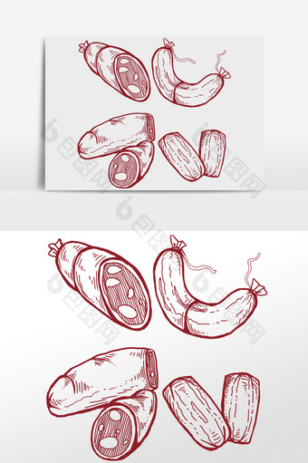 线描腊肠腊肉熏肉肠图片