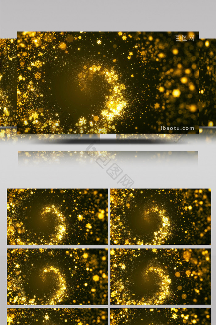 金色雪花闪光粒子旋转流动循环背景视频素材