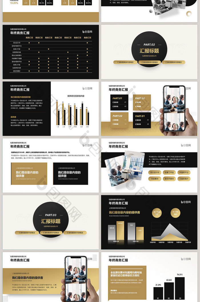 金色中国风商务年终汇报PPT模板