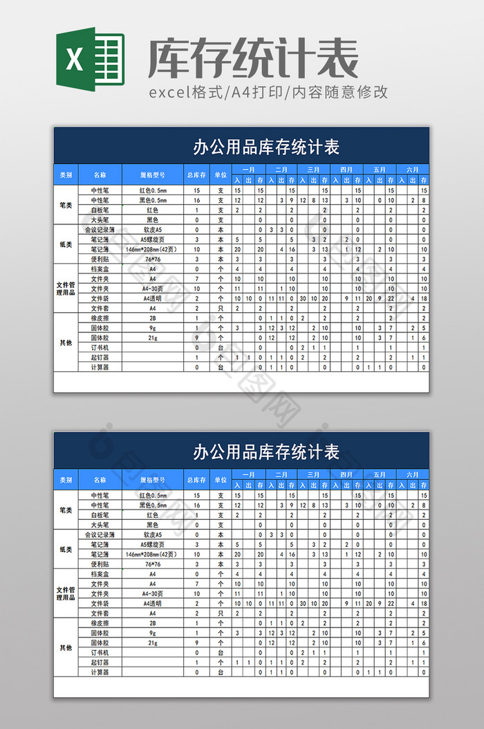 办公用品库存统计表excel模板