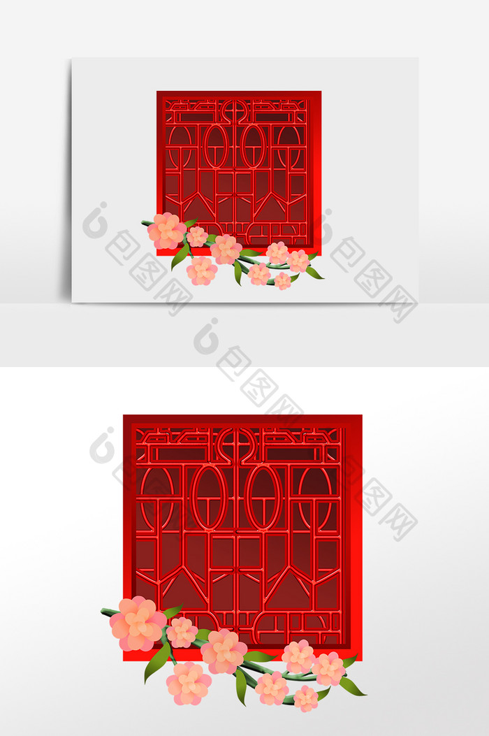 中式红色镂空花纹窗户