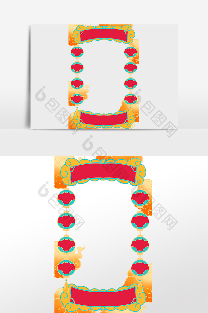 国潮新年灯笼边框