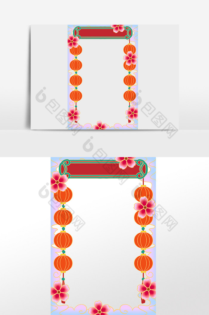 新年春節燈籠邊框圖片