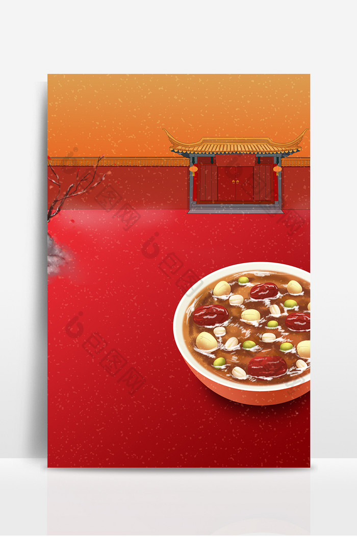 中国风红墙腊八粥背景