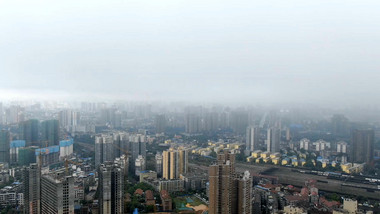 航拍城市暴雨来临移动延时