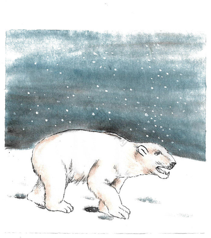 水墨动物白熊插画图片