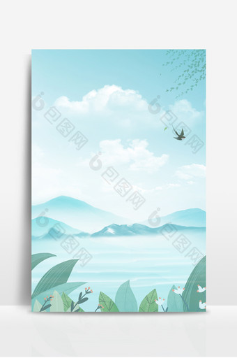中国风手绘山水燕子立春节气背景图图片