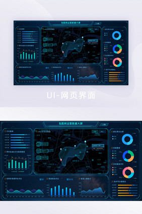 蓝色科技感数据大屏可视化数据界面