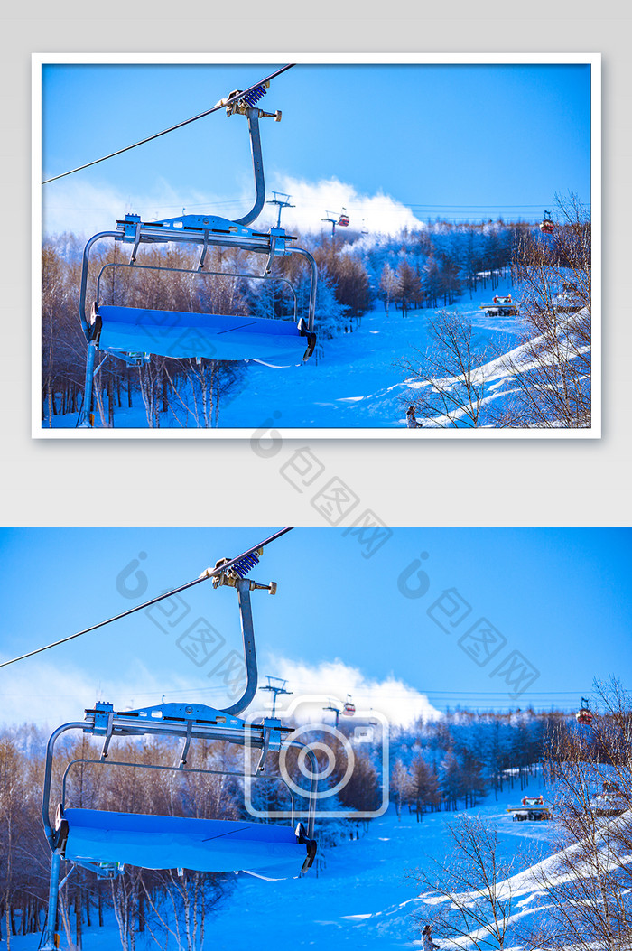 晴朗蓝天下的万龙滑雪缆车