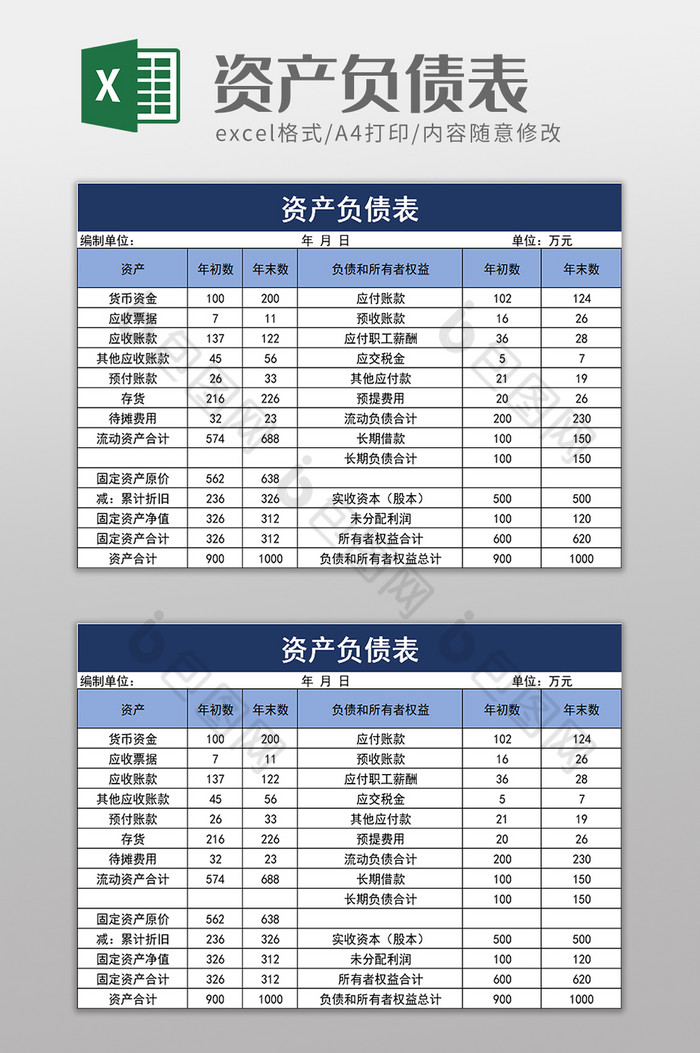 实用资产负债表excel模板图片图片