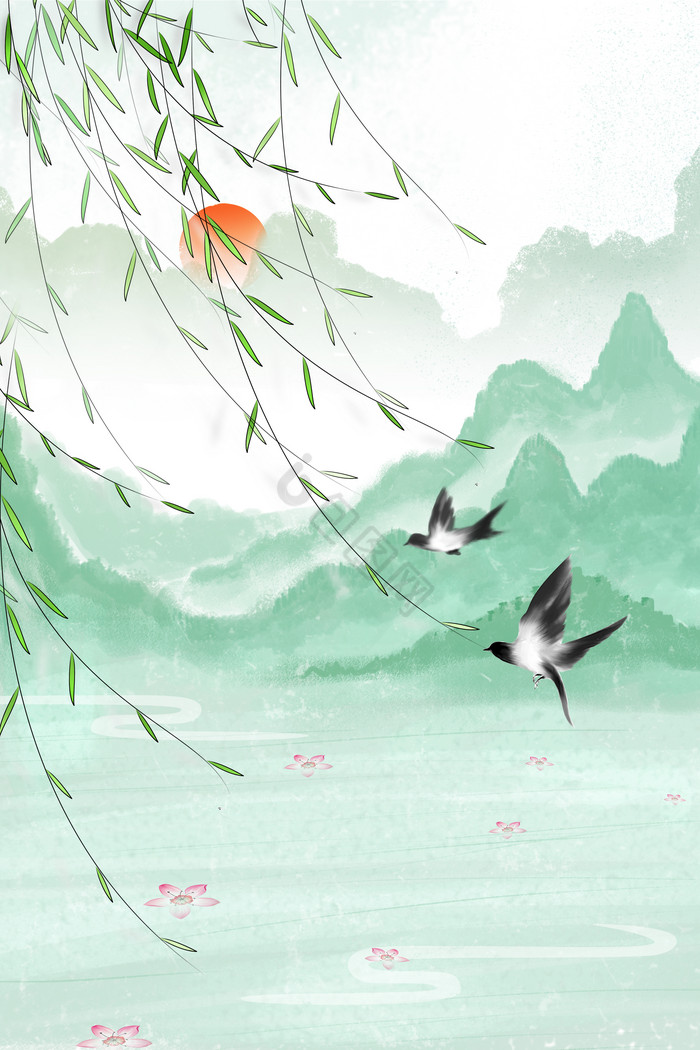古风立春二十四节气春天绿柳燕子图片