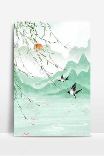 古风立春二十四节气春天绿柳燕子背景图片