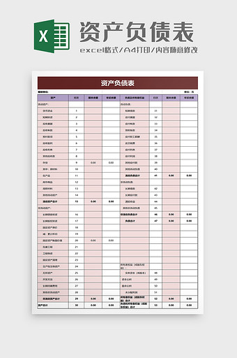 公司员工资产负债表excel模板图片