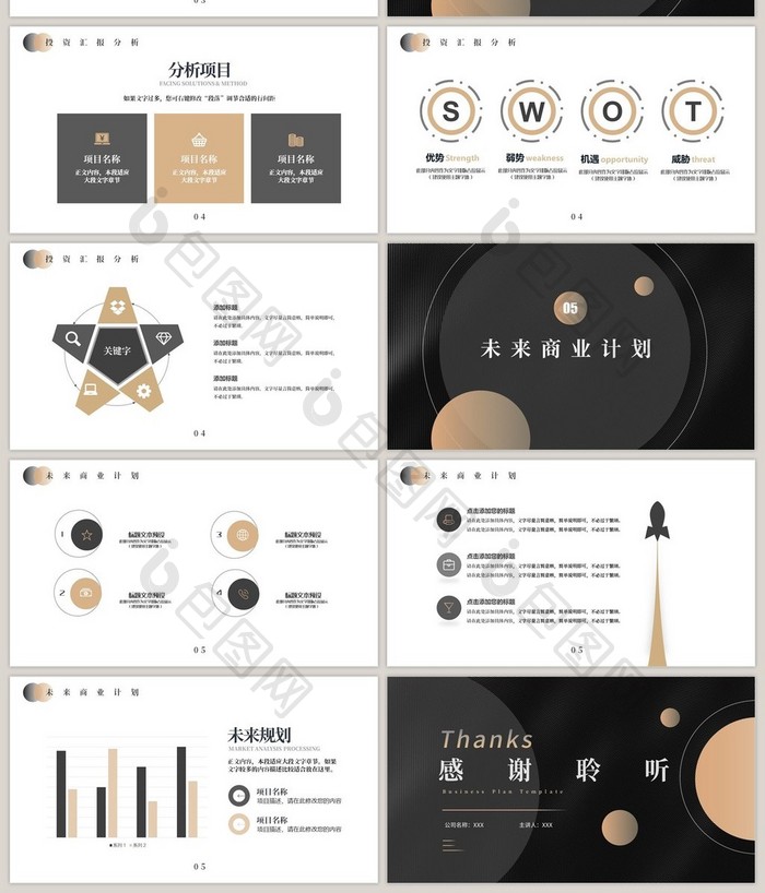 高端黑金风年终商务汇报PPT模板