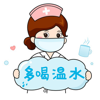 蓝色扁平卡通女护士多喝温水gif图