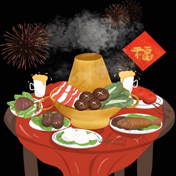 新年春节除夕年夜饭小动画动图GIF