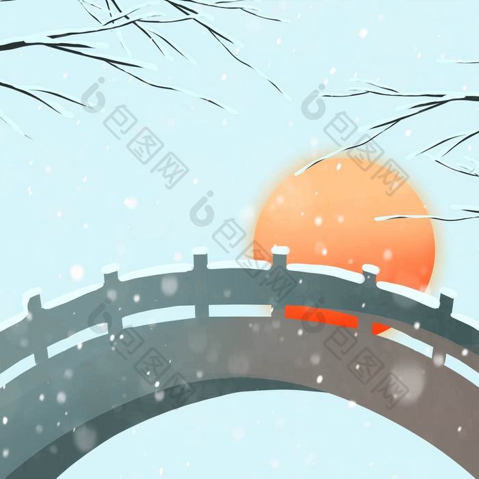 冬季拱桥雪景小动画动图GIF