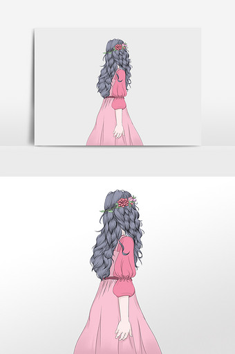 卡通手绘唯美女孩背影