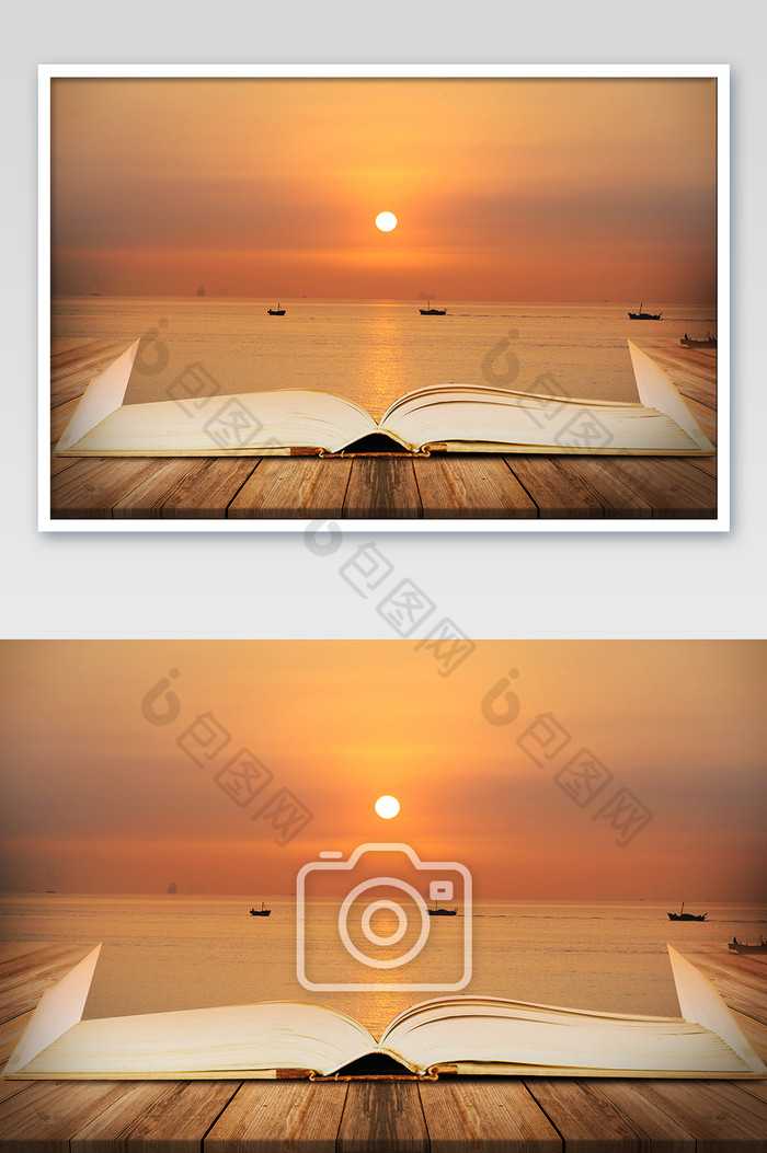 红色朝阳清晨书籍书本合成摄影图片图片