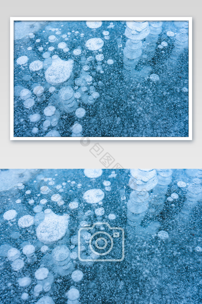 冬季蓝色气泡冰摄影图