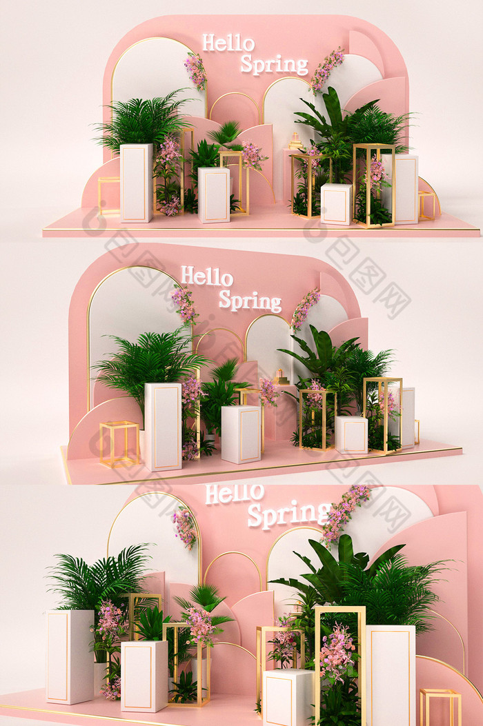 粉色系鲜花植物春天商场堆头C4D美陈设计图片图片