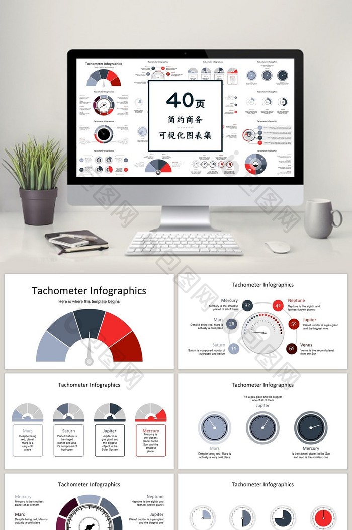 紫红色汽车表盘40页图表合集PPT模板