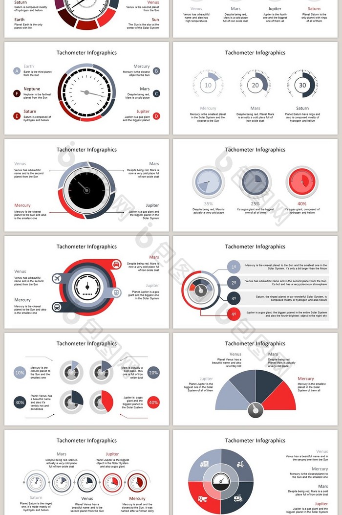 紫红色汽车表盘40页图表合集PPT模板