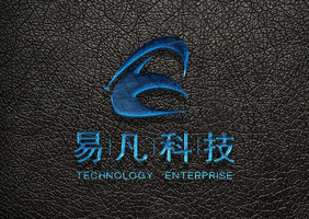 皮革纹理上的蓝色渐变金属立体logo样机