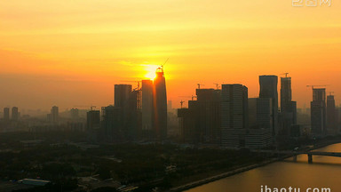 4K实拍朝阳从广州升起航拍视频素材