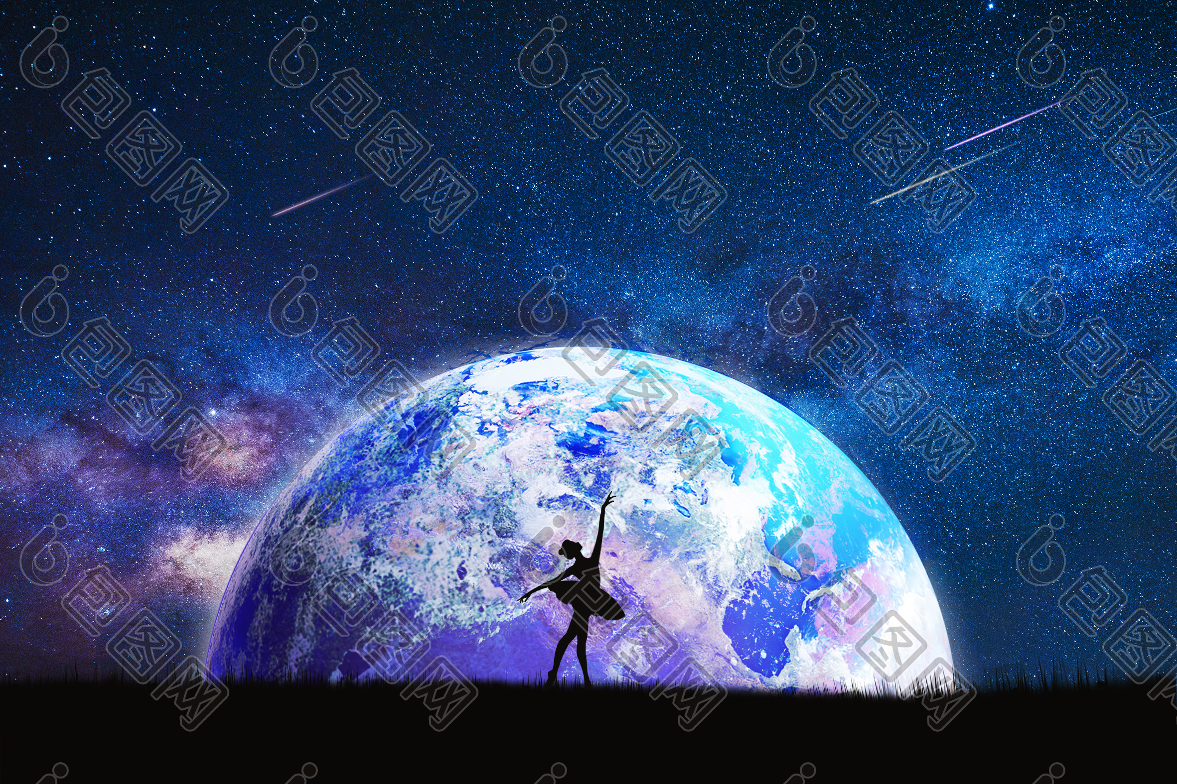 唯美梦幻浪漫小清新人物星空星球摄影图片