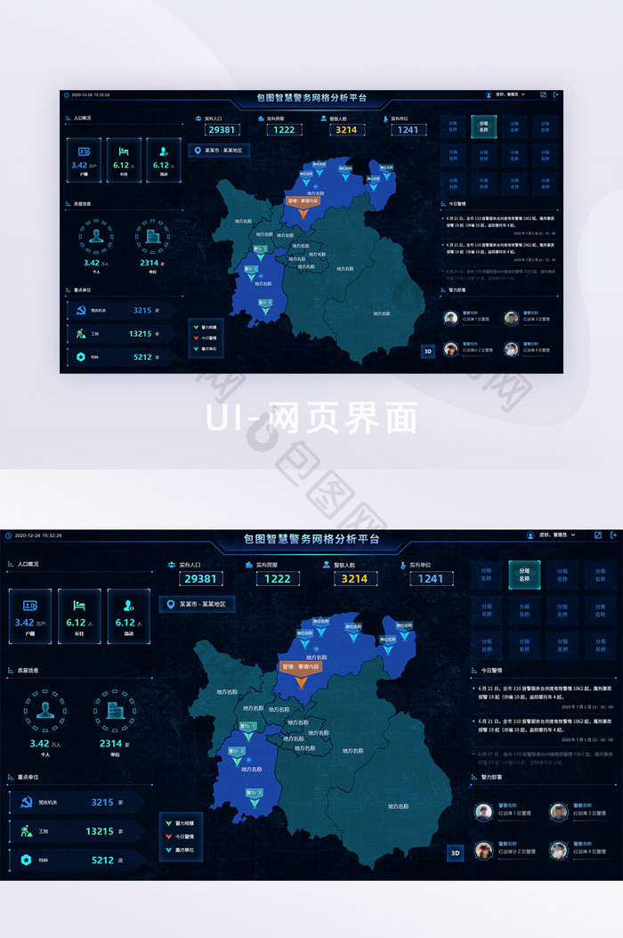 蓝色科技大气智慧警务警力警察大屏可视化