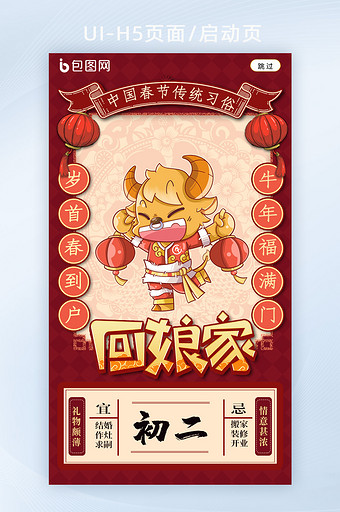 中国春节习俗大年初二回娘家h5海报启动图片