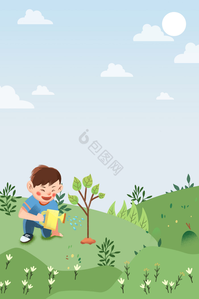 男孩种树植树节图片