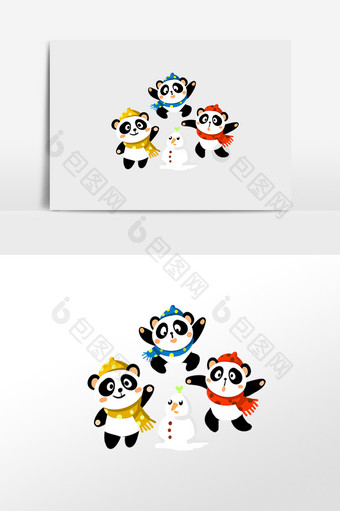 卡通手绘过冬动物熊猫图片