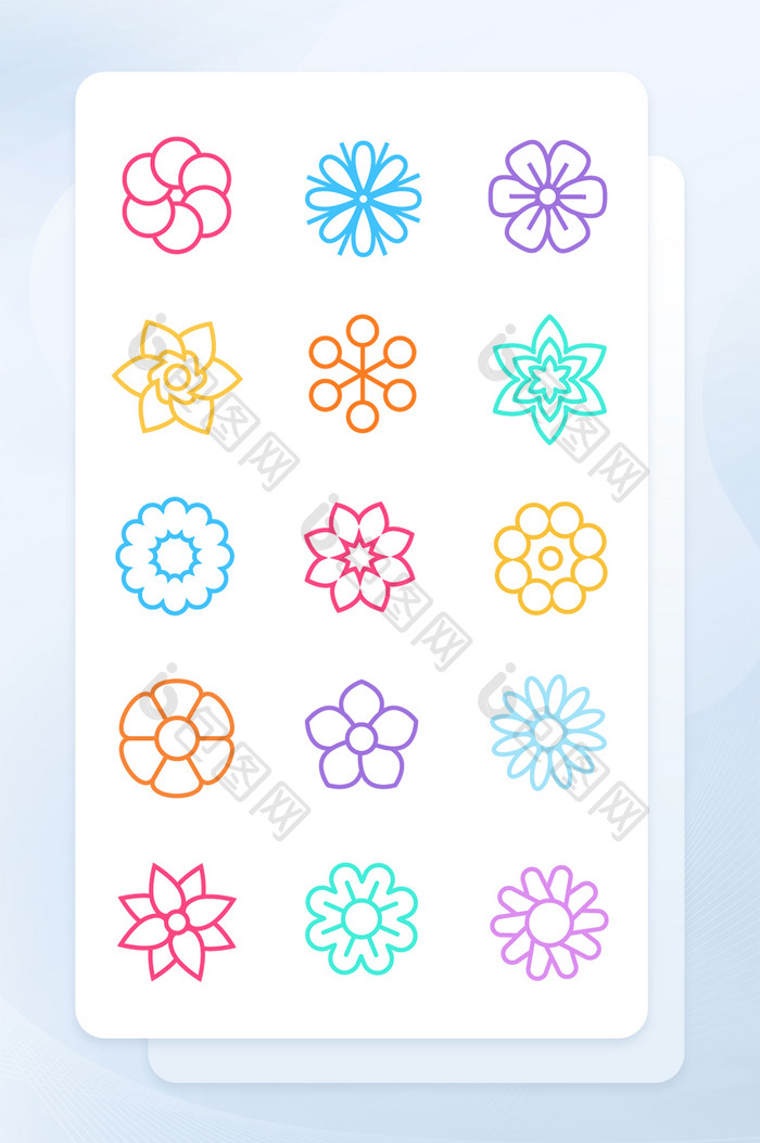 彩色花朵线性矢量icon图标