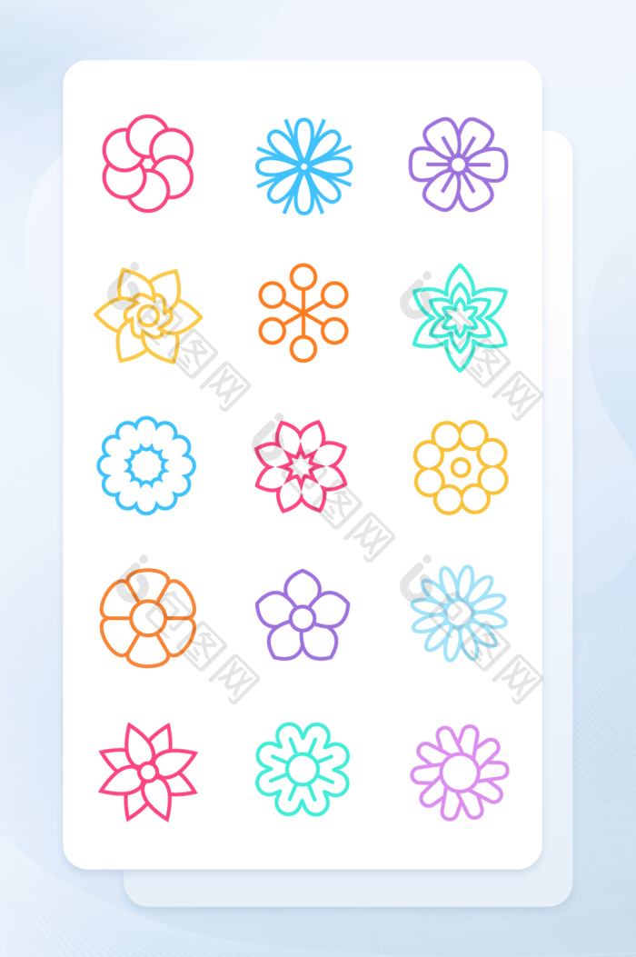 彩色花朵线性矢量icon图标-包图网