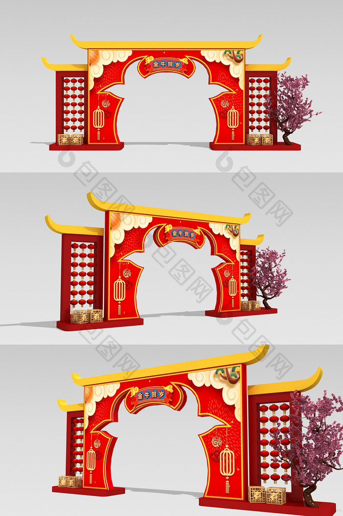中式春节装饰门楼美陈模型