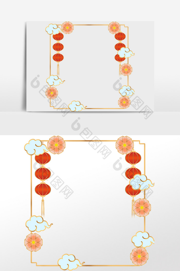 新年烫金灯笼祥云边框图片图片