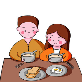卡通手绘情侣吃早餐